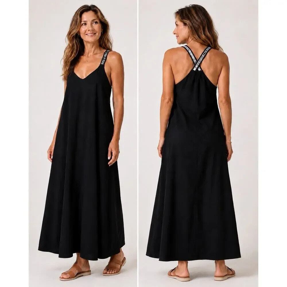 Saint + Sophia Sunset Dress, Navy Blue, Chevron, Flowy, Long, 48in Length Sz 2